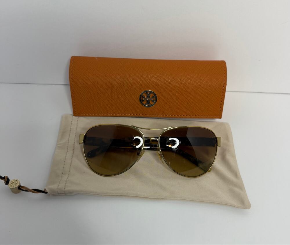 Tory Burch TY6051 319313 Aviator Sunglasses Gold Frame Brown Gradient Lens Case